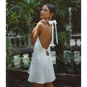 Vrg Grl Natassia Linen Halter Mini Dress White AU10/US 6 NWT